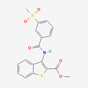 molecular formula C18H15NO5S2 B2705963 甲酸甲酯-3-(3-(甲磺基)苯甲酰胺基)苯并[3,2-b]噻吩-2-甲酸乙酯 CAS No. 896291-15-9