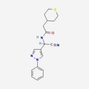 N-[Cyano-(1-phenylpyrazol-4-yl)methyl]-2-(thian-4-yl)acetamide