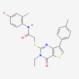 molecular formula C24H22FN3O2S2 B2705978 2-{[3-乙基-7-(4-甲基苯基)-4-氧代-3,4-二氢噻吩[3,2-d]嘧啶-2-基]硫基}-N-(4-氟-2-甲基苯基)乙酰胺 CAS No. 1206988-10-4