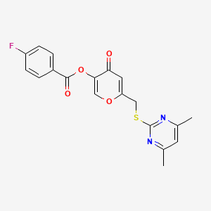 molecular formula C19H15FN2O4S B2705981 [6-[(4,6-Dimethylpyrimidin-2-yl)sulfanylmethyl]-4-oxopyran-3-yl] 4-fluorobenzoate CAS No. 877636-28-7
