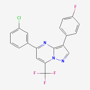 molecular formula C19H10ClF4N3 B2705984 5-(3-Chlorophenyl)-3-(4-fluorophenyl)-7-(trifluoromethyl)pyrazolo[1,5-a]pyrimidine CAS No. 439096-17-0