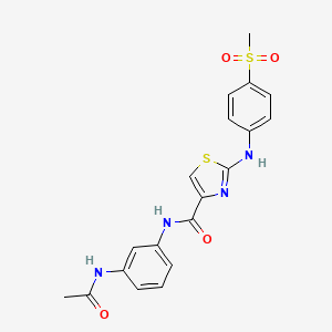 molecular formula C19H18N4O4S2 B2705989 N-(3-acetamidophenyl)-2-((4-(methylsulfonyl)phenyl)amino)thiazole-4-carboxamide CAS No. 1171143-52-4