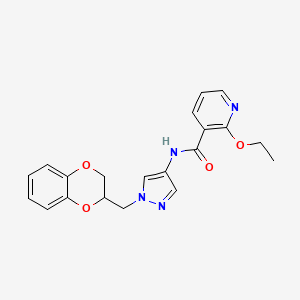 molecular formula C20H20N4O4 B2705995 N-(1-((2,3-dihydrobenzo[b][1,4]dioxin-2-yl)methyl)-1H-pyrazol-4-yl)-2-ethoxynicotinamide CAS No. 1795471-88-3