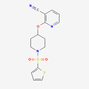 molecular formula C15H15N3O3S2 B2706013 2-((1-(Thiophen-2-ylsulfonyl)piperidin-4-yl)oxy)nicotinonitrile CAS No. 1797597-09-1