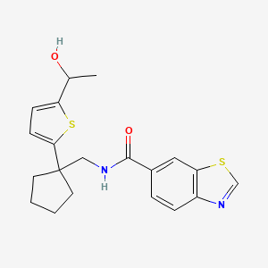 molecular formula C20H22N2O2S2 B2706021 N-((1-(5-(1-hydroxyethyl)thiophen-2-yl)cyclopentyl)methyl)benzo[d]thiazole-6-carboxamide CAS No. 2034343-37-6