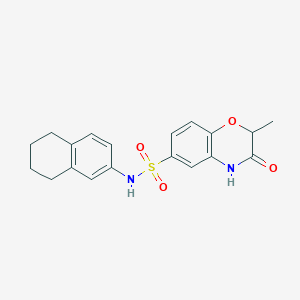 molecular formula C19H20N2O4S B270603 2-methyl-3-oxo-N-(5,6,7,8-tetrahydronaphthalen-2-yl)-3,4-dihydro-2H-1,4-benzoxazine-6-sulfonamide 