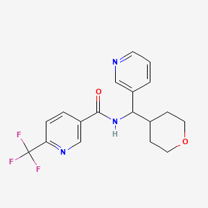 molecular formula C18H18F3N3O2 B2706035 N-(pyridin-3-yl(tetrahydro-2H-pyran-4-yl)methyl)-6-(trifluoromethyl)nicotinamide CAS No. 2034593-39-8