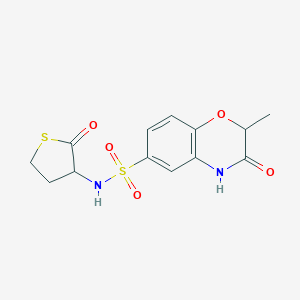 molecular formula C13H14N2O5S2 B270604 2-methyl-3-oxo-N-(2-oxotetrahydro-3-thienyl)-3,4-dihydro-2H-1,4-benzoxazine-6-sulfonamide 