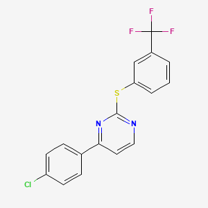 molecular formula C17H10ClF3N2S B2706049 4-(4-Chlorophenyl)-2-{[3-(trifluoromethyl)phenyl]sulfanyl}pyrimidine CAS No. 478080-78-3