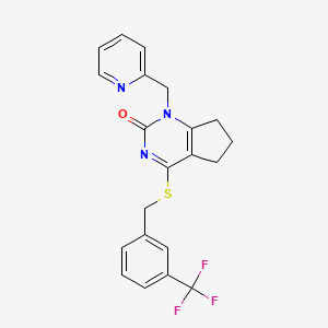 molecular formula C21H18F3N3OS B2706052 1-(pyridin-2-ylmethyl)-4-((3-(trifluoromethyl)benzyl)thio)-6,7-dihydro-1H-cyclopenta[d]pyrimidin-2(5H)-one CAS No. 899731-45-4