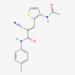 molecular formula C16H12FN3O2S B2706054 2-cyano-3-(3-acetamidothiophen-2-yl)-N-(4-fluorophenyl)prop-2-enamide CAS No. 1376444-22-2