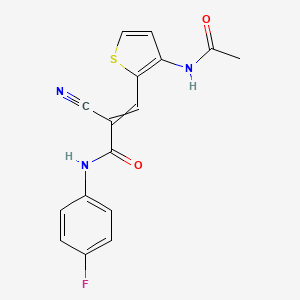 molecular formula C16H12FN3O2S B2706054 2-氰基-3-(3-乙酰氨基噻吩-2-基)-N-(4-氟苯基)丙-2-烯酰胺 CAS No. 1376444-22-2