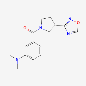 molecular formula C15H18N4O2 B2706058 (3-(1,2,4-Oxadiazol-3-yl)pyrrolidin-1-yl)(3-(dimethylamino)phenyl)methanone CAS No. 2034369-77-0