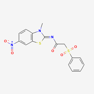 molecular formula C16H13N3O5S2 B2706069 (E)-N-(3-甲基-6-硝基苯并[d]噻唑-2(3H)-基亚甲基)-2-(苯基磺酰基)乙酰胺 CAS No. 895453-91-5