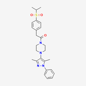 molecular formula C26H32N4O3S B2706070 1-(4-(3,5-dimethyl-1-phenyl-1H-pyrazol-4-yl)piperazin-1-yl)-2-(4-(isopropylsulfonyl)phenyl)ethanone CAS No. 1251632-51-5