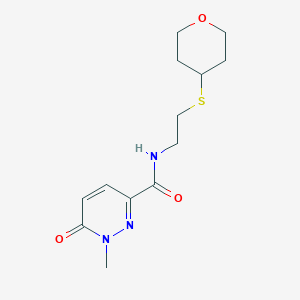molecular formula C13H19N3O3S B2706080 1-methyl-6-oxo-N-(2-((tetrahydro-2H-pyran-4-yl)thio)ethyl)-1,6-dihydropyridazine-3-carboxamide CAS No. 1795303-47-7