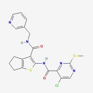 molecular formula C20H18ClN5O2S2 B2706095 5-chloro-2-methylsulfanyl-N-[3-(pyridin-3-ylmethylcarbamoyl)-5,6-dihydro-4H-cyclopenta[b]thiophen-2-yl]pyrimidine-4-carboxamide CAS No. 833428-51-6
