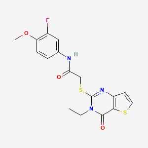 molecular formula C17H16FN3O3S2 B2706116 2-[(3-乙基-4-氧代-3,4-二氢噻吩[3,2-d]嘧啶-2-基)硫基]-N-(3-氟-4-甲氧基苯基)乙酰胺 CAS No. 1252919-51-9