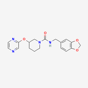 molecular formula C18H20N4O4 B2706123 N-(benzo[d][1,3]dioxol-5-ylmethyl)-3-(pyrazin-2-yloxy)piperidine-1-carboxamide CAS No. 2034228-32-3