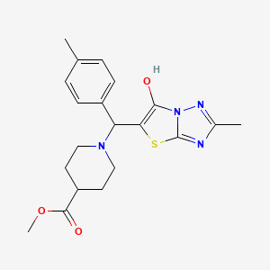 molecular formula C20H24N4O3S B2706124 甲酸甲酯1-((6-羟基-2-甲基噻唑并[3,2-b][1,2,4]三唑-5-基)(对甲苯基)甲基哌啶-4-甲酸酯 CAS No. 851809-22-8