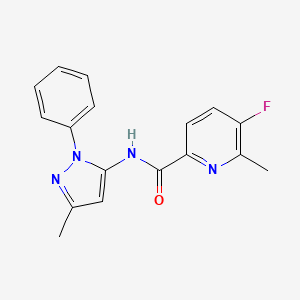 molecular formula C17H15FN4O B2706128 5-Fluoro-6-methyl-N-(5-methyl-2-phenylpyrazol-3-yl)pyridine-2-carboxamide CAS No. 2415568-71-5