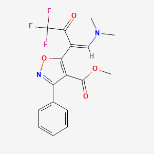 molecular formula C17H15F3N2O4 B2706129 methyl 5-[(1Z)-1-(dimethylamino)-4,4,4-trifluoro-3-oxobut-1-en-2-yl]-3-phenyl-1,2-oxazole-4-carboxylate CAS No. 338960-24-0