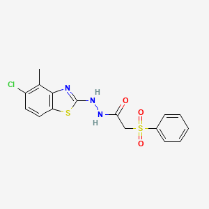 molecular formula C16H14ClN3O3S2 B2706130 2-(苯磺酰基)-N'-(5-氯-4-甲基-1,3-苯并噻唑-2-基)乙酰肼 CAS No. 922923-70-4