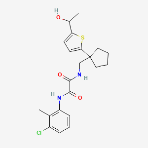 molecular formula C21H25ClN2O3S B2706134 N1-(3-chloro-2-methylphenyl)-N2-((1-(5-(1-hydroxyethyl)thiophen-2-yl)cyclopentyl)methyl)oxalamide CAS No. 2034492-06-1
