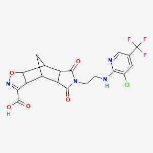 molecular formula C19H16ClF3N4O5 B2706145 10-(2-{[3-氯-5-(三氟甲基)-2-吡啶基]氨基}乙基)-9,11-二氧代-3-氧杂-4,10-二氮杂四环[5.5.1.0~2,6~.0~8,12~]十三碳-5-羧酸 CAS No. 321998-80-5