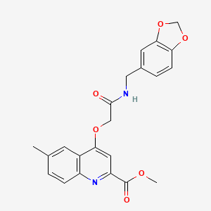 molecular formula C22H20N2O6 B2706147 甲基 4-(2-((苯并[d][1,3]二噁杂环-5-基甲基)氨基)-2-氧代乙氧基)-6-甲基喹啉-2-羧酸酯 CAS No. 1359395-55-3