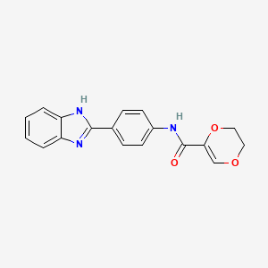 molecular formula C18H15N3O3 B2706150 N-(4-(1H-benzo[d]imidazol-2-yl)phenyl)-5,6-dihydro-1,4-dioxine-2-carboxamide CAS No. 864938-66-9