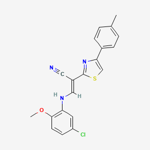molecular formula C20H16ClN3OS B2706156 (E)-3-((5-chloro-2-methoxyphenyl)amino)-2-(4-(p-tolyl)thiazol-2-yl)acrylonitrile CAS No. 1321960-43-3