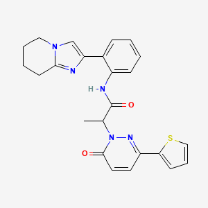 molecular formula C24H23N5O2S B2706163 2-(6-oxo-3-(thiophen-2-yl)pyridazin-1(6H)-yl)-N-(2-(5,6,7,8-tetrahydroimidazo[1,2-a]pyridin-2-yl)phenyl)propanamide CAS No. 2034463-58-4
