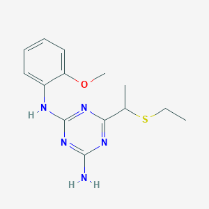 molecular formula C14H19N5OS B270617 N-{4-amino-6-[1-(ethylsulfanyl)ethyl]-1,3,5-triazin-2-yl}-N-(2-methoxyphenyl)amine 