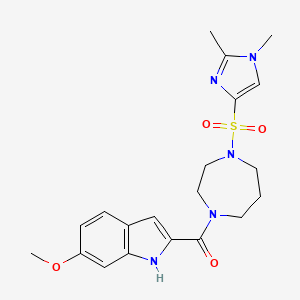molecular formula C20H25N5O4S B2706174 (4-((1,2-二甲基-1H-咪唑-4-基)磺酰)-1,4-二氮杂庚烷-1-基)(6-甲氧基-1H-吲哚-2-基)甲酮 CAS No. 1903014-92-5