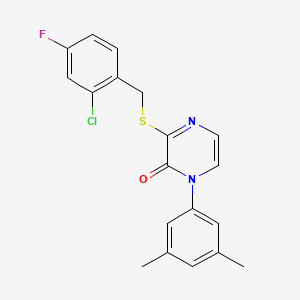 molecular formula C19H16ClFN2OS B2706206 3-[(2-氯-4-氟苯基)甲硫基]-1-(3,5-二甲基苯基)吡嗪-2-酮 CAS No. 893789-91-8