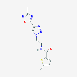 molecular formula C13H14N6O2S B2706210 5-methyl-N-(2-(4-(3-methyl-1,2,4-oxadiazol-5-yl)-1H-1,2,3-triazol-1-yl)ethyl)thiophene-2-carboxamide CAS No. 2034345-91-8