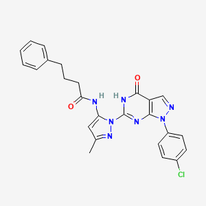 molecular formula C25H22ClN7O2 B2706227 N-(1-(1-(4-氯苯基)-4-氧代-4,5-二氢-1H-吡唑并[3,4-d]嘧啶-6-基)-3-甲基-1H-吡唑-5-基)-4-苯基丁酰胺 CAS No. 1170853-93-6
