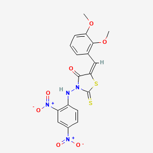 molecular formula C18H14N4O7S2 B2706255 (E)-5-(2,3-dimethoxybenzylidene)-3-((2,4-dinitrophenyl)amino)-2-thioxothiazolidin-4-one CAS No. 881815-27-6