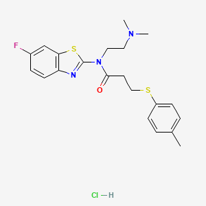 molecular formula C21H25ClFN3OS2 B2706265 N-(2-(二甲胺基)乙基)-N-(6-氟苯并[d]噻唑-2-基)-3-(对甲苯硫基)丙酰胺盐酸盐 CAS No. 1215553-55-1