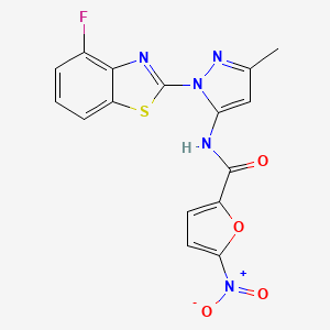 molecular formula C16H10FN5O4S B2706283 N-(1-(4-氟苯并[d]噻唑-2-基)-3-甲基-1H-吡唑-5-基)-5-硝基呋喃-2-甲酰胺 CAS No. 1173270-53-5