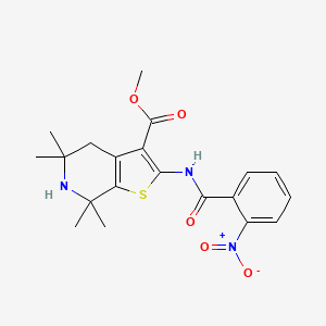 molecular formula C20H23N3O5S B2706284 Methyl 5,5,7,7-tetramethyl-2-(2-nitrobenzamido)-4,5,6,7-tetrahydrothieno[2,3-c]pyridine-3-carboxylate CAS No. 864860-26-4