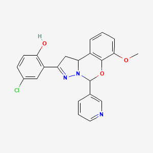 molecular formula C22H18ClN3O3 B2706295 4-Chloro-2-(7-methoxy-5-pyridin-3-yl-1,10b-dihydropyrazolo[1,5-c][1,3]benzoxazin-2-yl)phenol CAS No. 896620-43-2