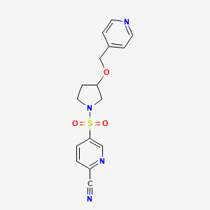molecular formula C16H16N4O3S B2706306 5-({3-[(Pyridin-4-yl)methoxy]pyrrolidin-1-yl}sulfonyl)pyridine-2-carbonitrile CAS No. 2093624-00-9