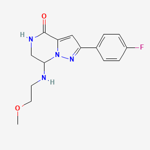 molecular formula C15H17FN4O2 B2706308 2-(4-fluorophenyl)-7-[(2-methoxyethyl)amino]-6,7-dihydropyrazolo[1,5-a]pyrazin-4(5H)-one CAS No. 1775300-79-2