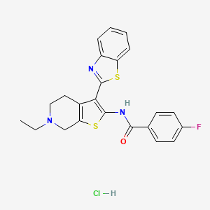 molecular formula C23H21ClFN3OS2 B2706313 N-(3-(benzo[d]thiazol-2-yl)-6-ethyl-4,5,6,7-tetrahydrothieno[2,3-c]pyridin-2-yl)-4-fluorobenzamide hydrochloride CAS No. 1330312-74-7