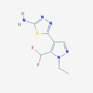molecular formula C8H9F2N5S B2706337 5-[5-(Difluoromethyl)-1-ethylpyrazol-4-yl]-1,3,4-thiadiazol-2-amine CAS No. 1946818-14-9
