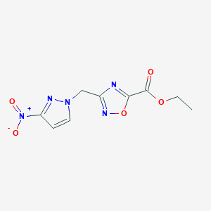molecular formula C9H9N5O5 B2706340 ethyl 3-[(3-nitro-1H-pyrazol-1-yl)methyl]-1,2,4-oxadiazole-5-carboxylate CAS No. 956729-63-8