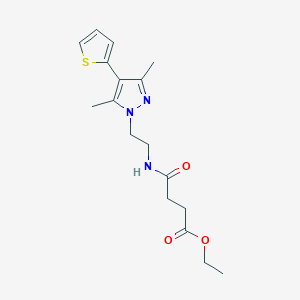molecular formula C17H23N3O3S B2706368 ethyl 4-((2-(3,5-dimethyl-4-(thiophen-2-yl)-1H-pyrazol-1-yl)ethyl)amino)-4-oxobutanoate CAS No. 2034356-63-1