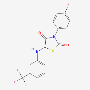 molecular formula C16H10F4N2O2S B2706383 3-(4-Fluorophenyl)-5-((3-(trifluoromethyl)phenyl)amino)thiazolidine-2,4-dione CAS No. 1025499-80-2